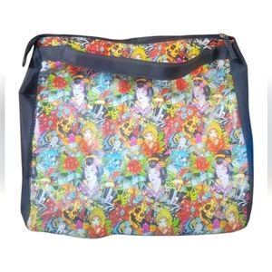 Ed Hardy Christian Audigier Geisha Kiss True to My Love Colorful Tote Bag